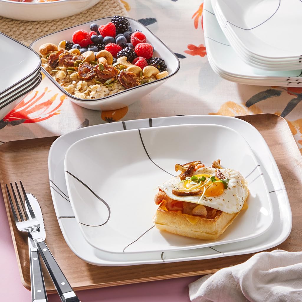 Corelle salad plates featuring modern lines, ideal for fresh greens and sides
