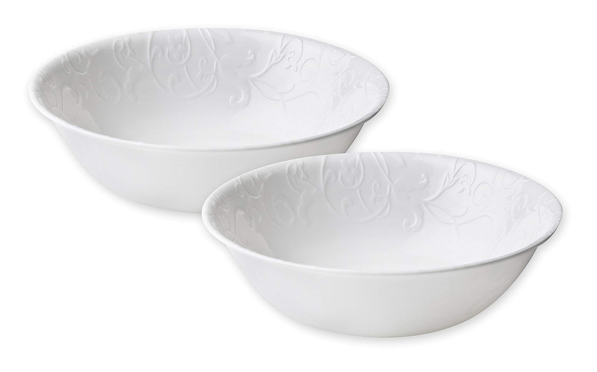 Corelle Bella Faenza embossed 1-quart serving bowl set for salads and sides.