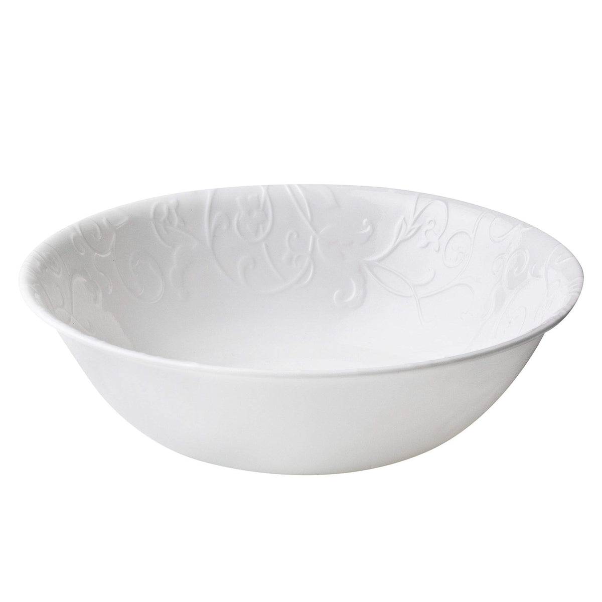 Corelle Bella Faenza embossed 1-quart serving bowls for entertaining; lightweight and dishwasher-safe.
