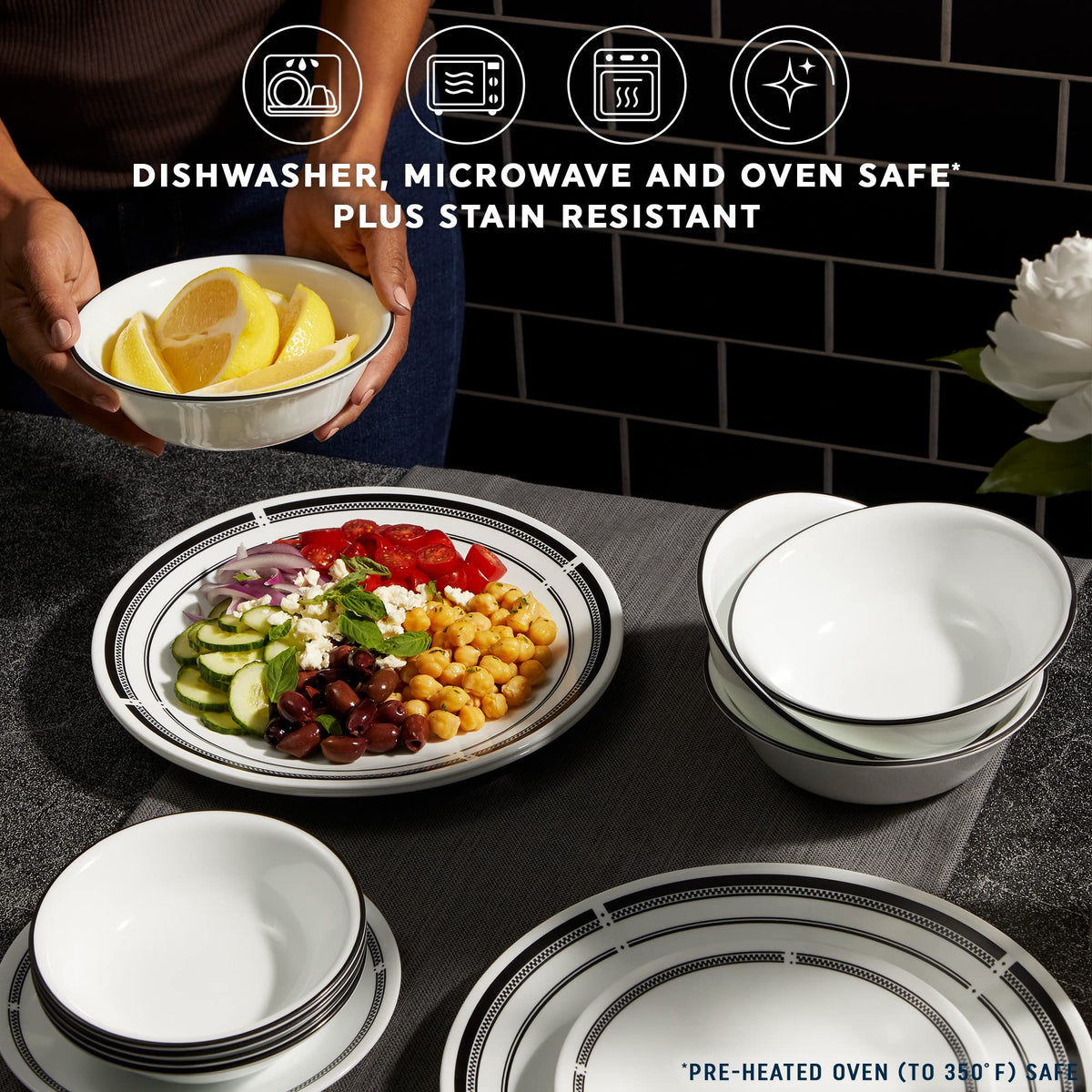 Corelle Brasserie 18oz soup bowl with durable glaze for daily soups.