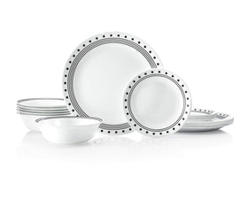 Corelle City Block dinner plate with modern geometry and lightweight feel.