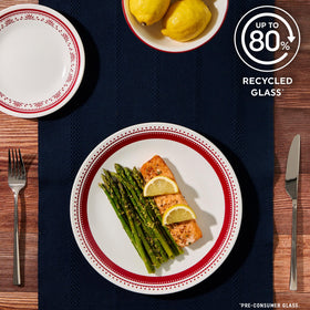Corelle Everyday Sadie demonstrates ultra-stackable, lightweight dinnerware for compact storage.