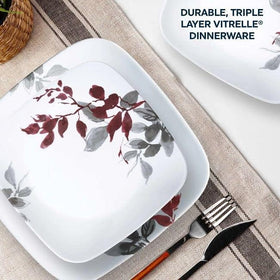 Corelle Kyoto Leaves salad plates highlighting the pattern and easy cleaning.