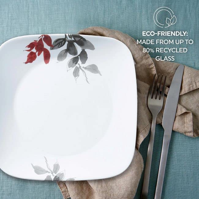 Corelle Kyoto Leaves 16pc service for four displayed as a compact, stylish set.