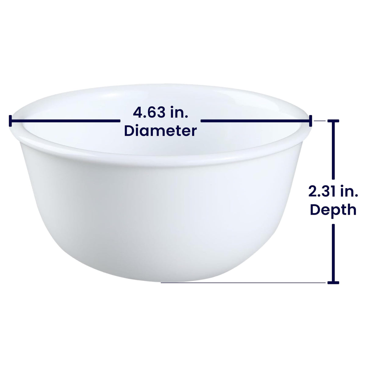 Corelle Livingware Winter Frost White 11oz dessert bowl, stacked view, space-saving and lightweight.