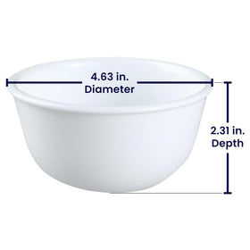 Corelle Livingware Winter Frost White 11oz dessert bowl, stacked view, space-saving and lightweight.