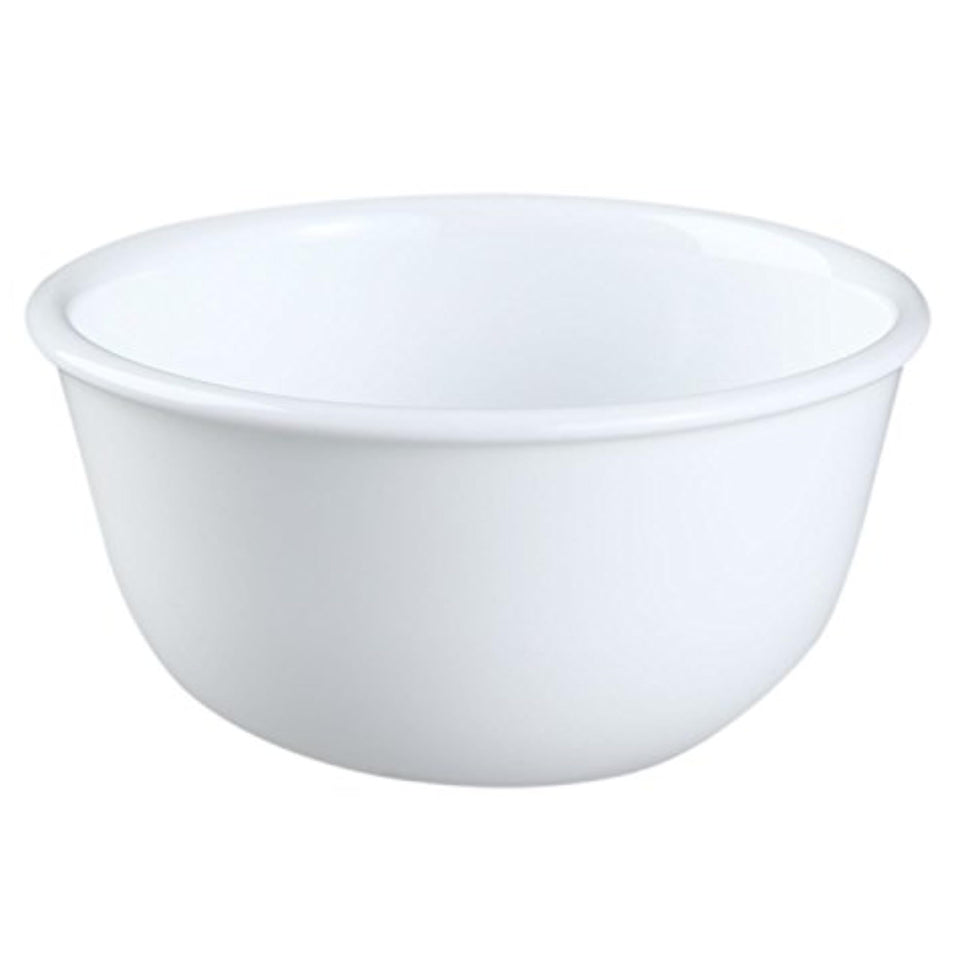 Corelle Livingware Winter Frost White 11oz dessert bowl, front view, durable and easy to clean.