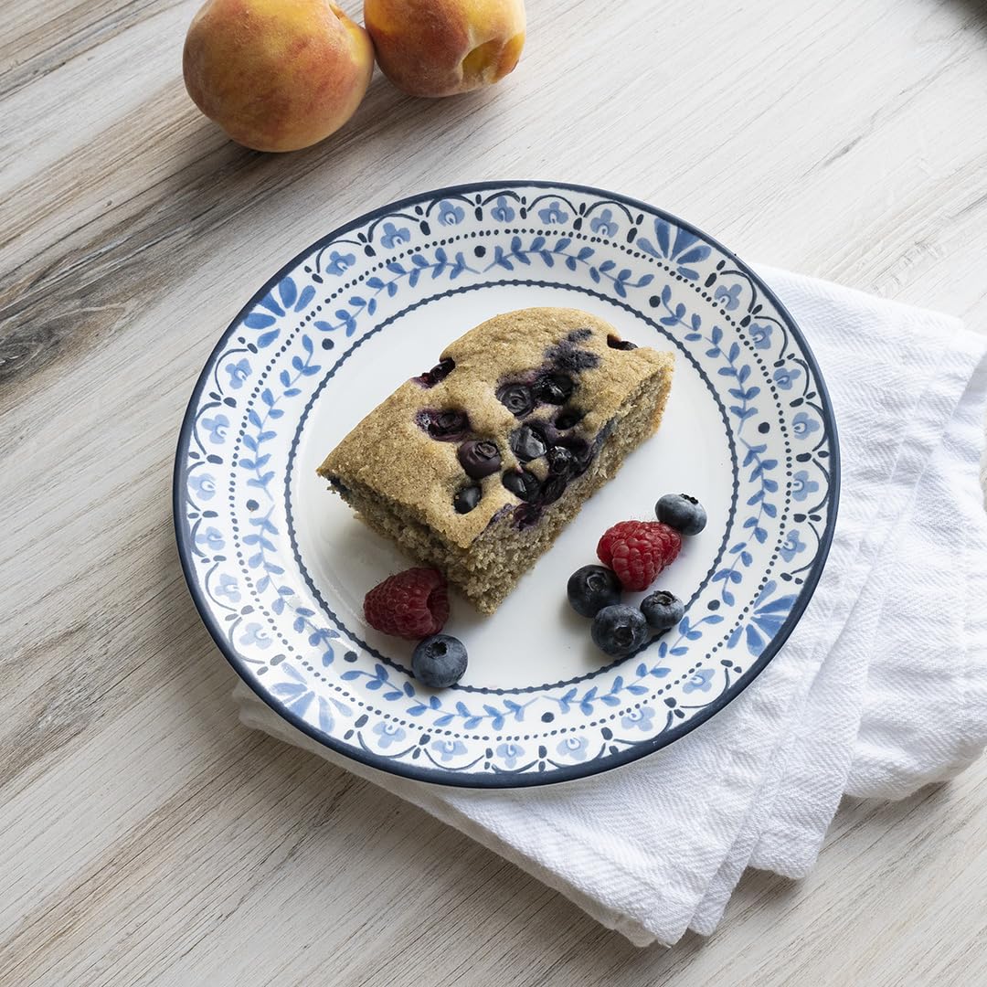 Lightweight Portofino plates stacked neatly for easy storage.