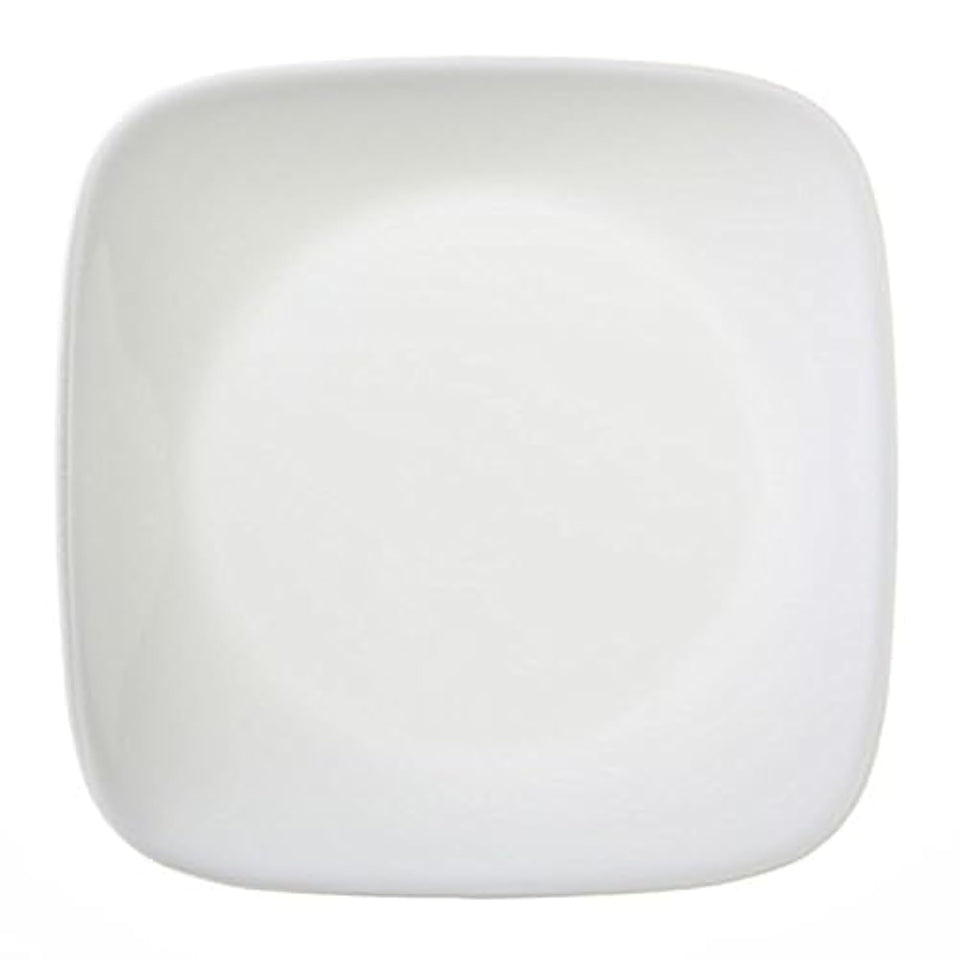 Corelle Square Pure White 6.5-inch plate, durable Vitrelle glass for everyday meals.