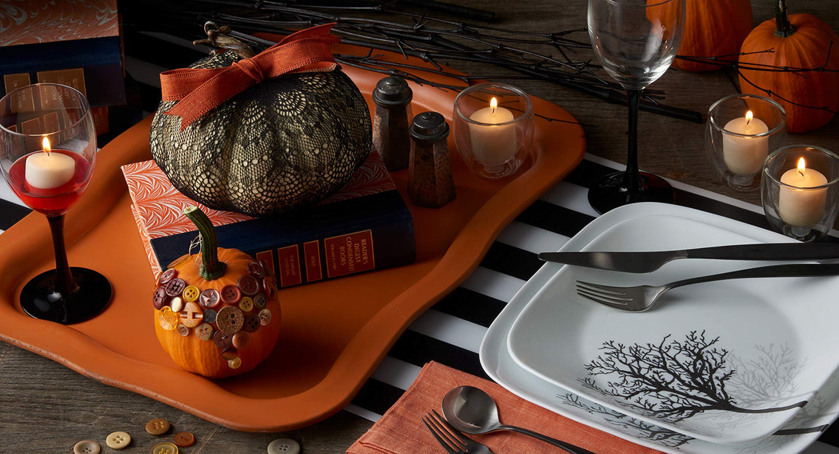 Corelle Timber Shadows dish stack demonstrates space-saving, lightweight durability.