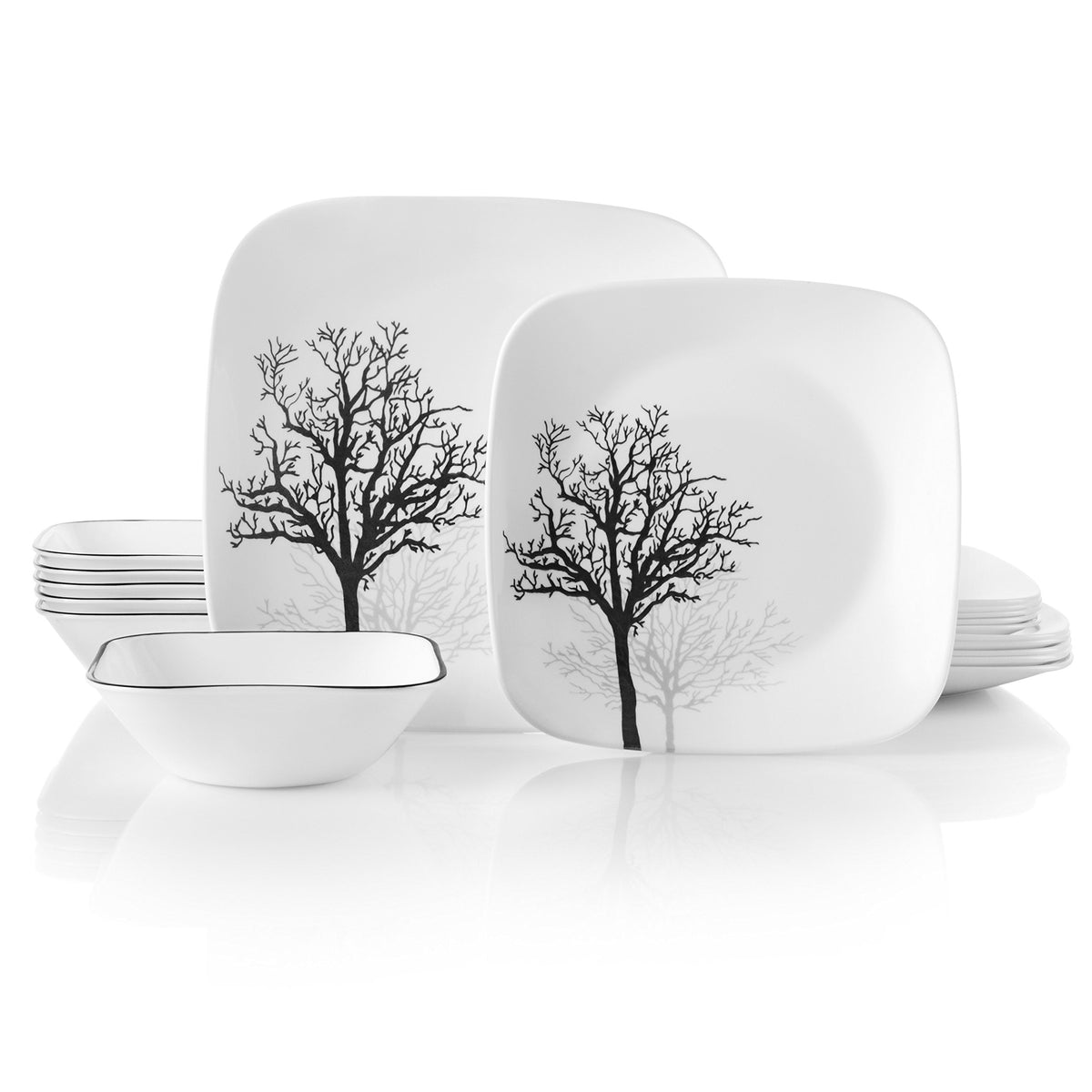 Corelle Timber Shadows square dinner plate shows durable, chip-resistant design for everyday dining.