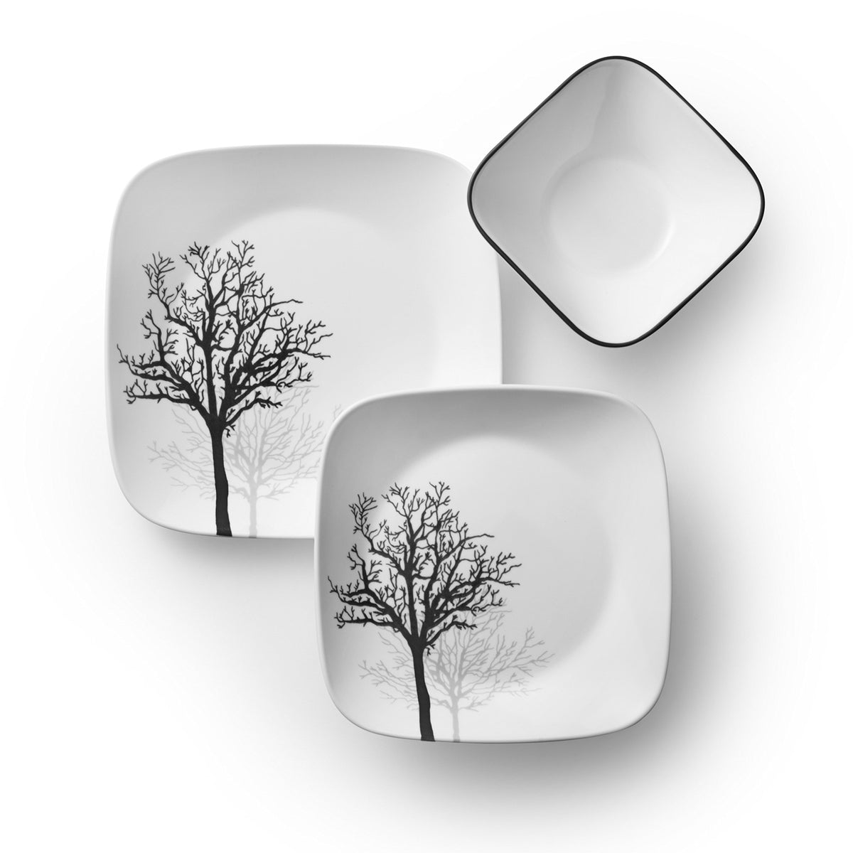 Corelle Timber Shadows square salad plate adds modern style to meals.