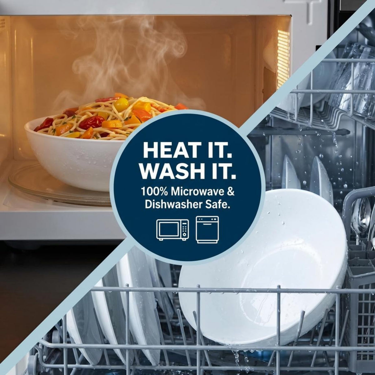 Corelle Versa Bowl stacked compactly to save cabinet space.