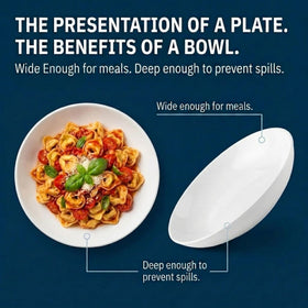 Corelle Versa Bowls 30-oz filled with pasta for a meal.