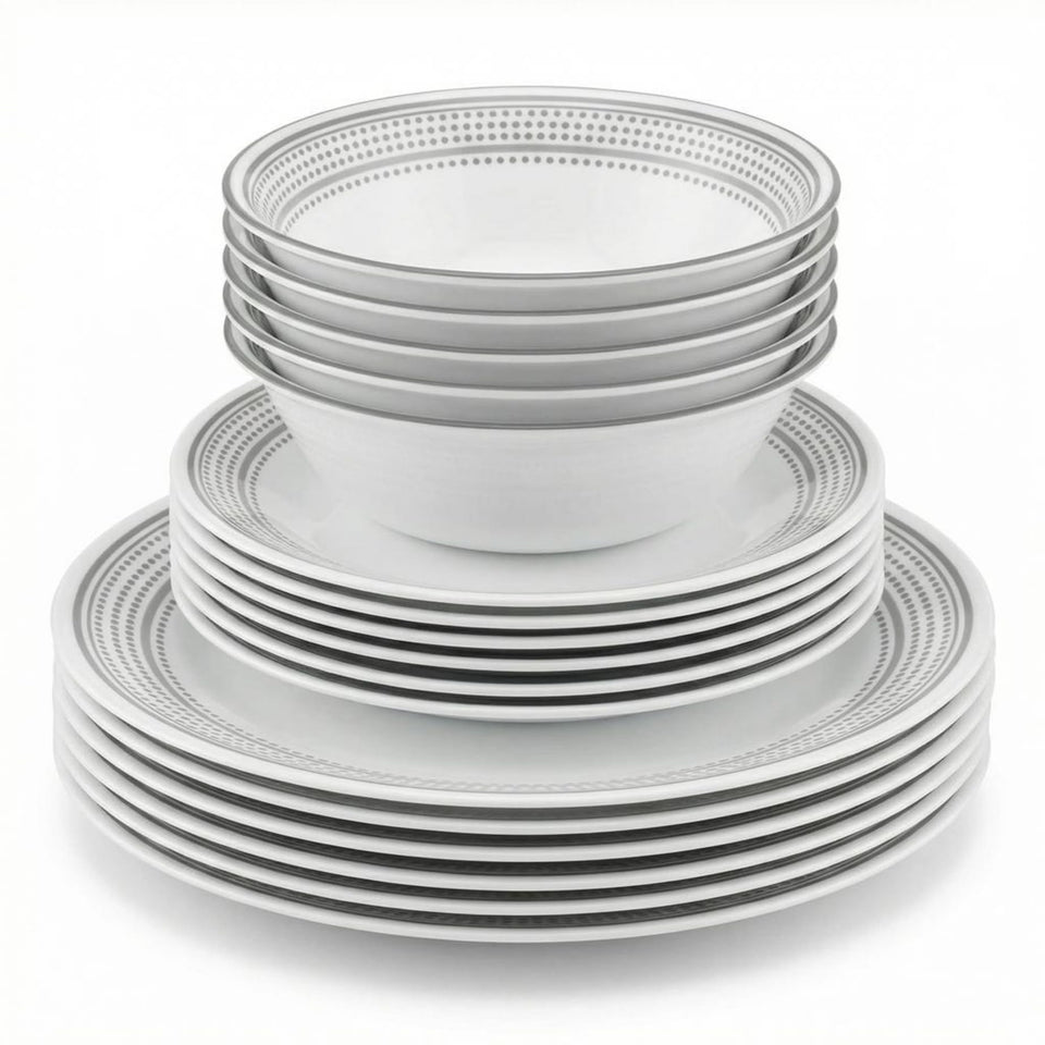 Corelle Vitrelle 10-1/4-inch dinner plates show durable, lightweight design.