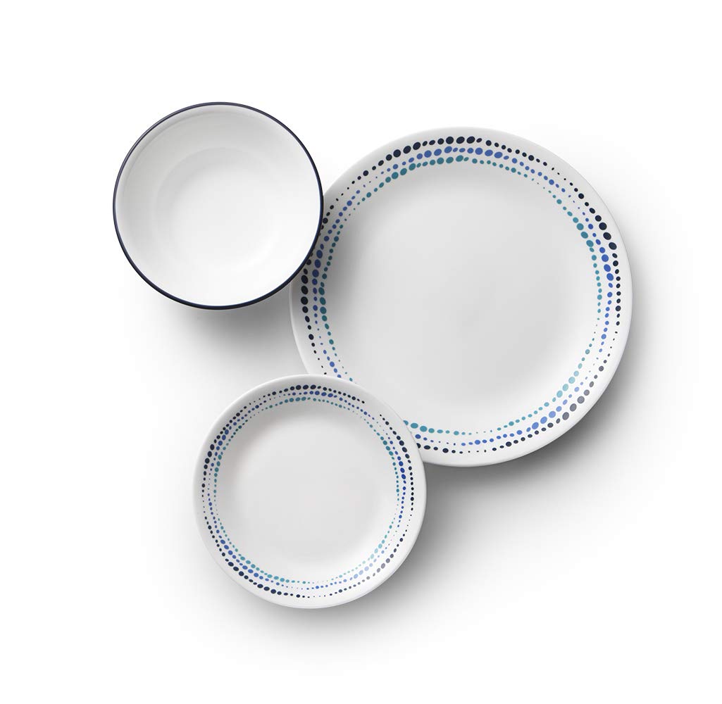 Corelle Vitrelle appetizer plates with bowls, perfect for casual lunches.