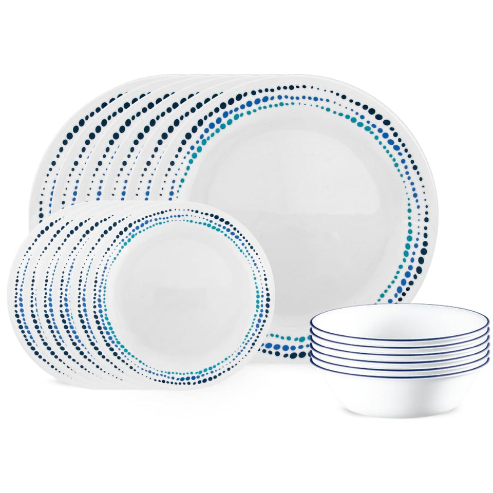 Corelle Vitrelle 18-piece set on table, ideal for everyday family meals.
