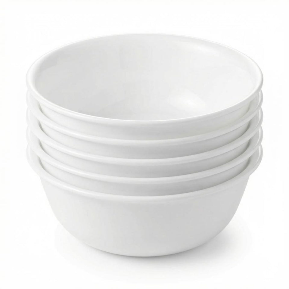 Corelle Vitrelle 28oz soup bowl in Winter Frost White shows generous capacity.