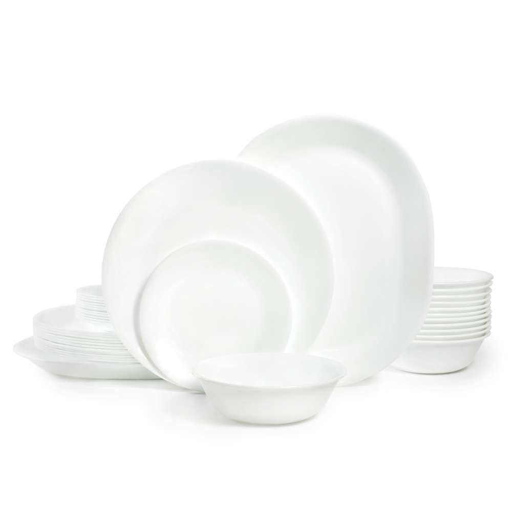 Corelle Vitrelle 38-piece dinner plates—lightweight and durable for daily meals.