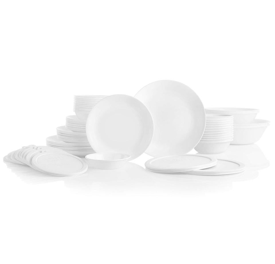 Corelle Vitrelle 78-piece set shown for everyday dining, durable and lightweight