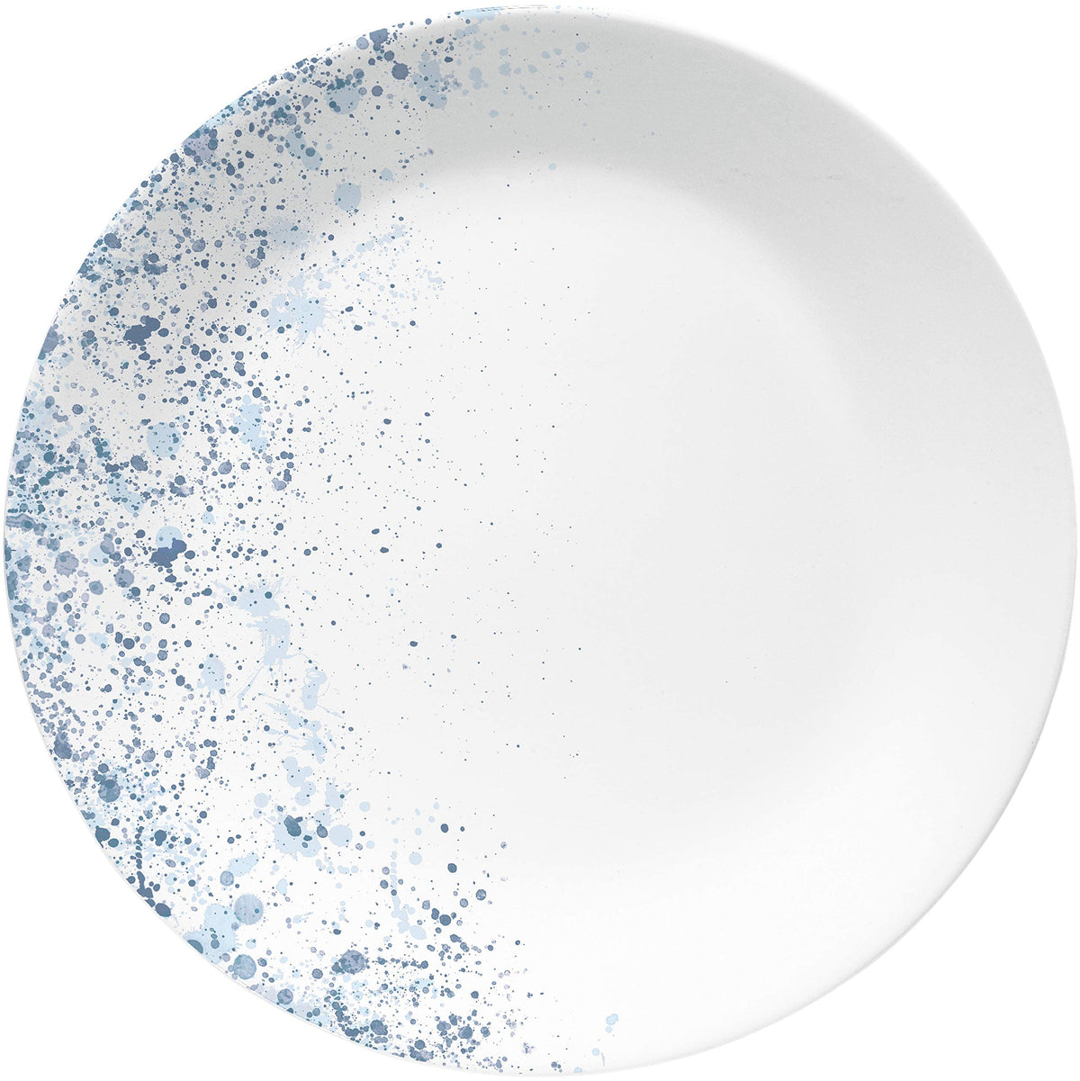 Corelle Vitrelle blue-rim bowls, lightweight and easy to clean.