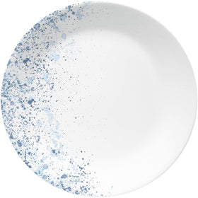 Corelle Vitrelle blue-rim bowls, lightweight and easy to clean.