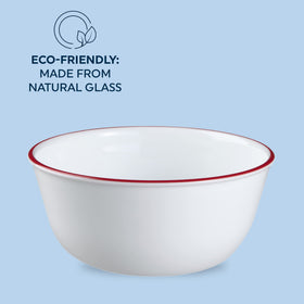 Corelle red-band bowls add color and convenience to family meals.