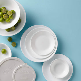 Corelle Vitrelle bowls with lids featured for microwavable meals and storage