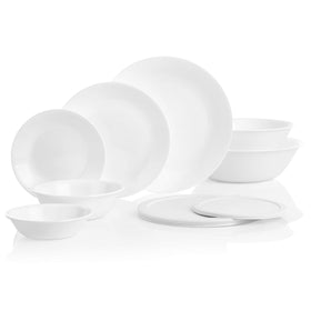 Corelle Vitrelle dinner plates displayed, lightweight and durable for easy handling
