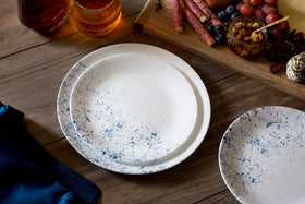 Corelle Vitrelle indigo-speckle soup bowl, versatile for soups and cereals.