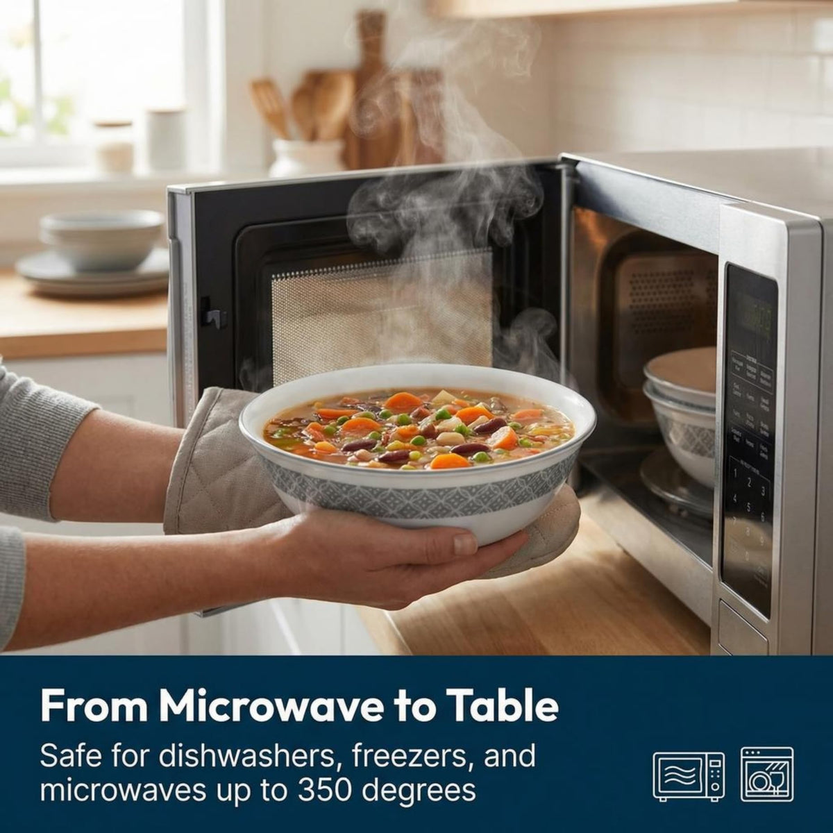 Corelle Vitrelle lightweight design supports easy handling during meals.