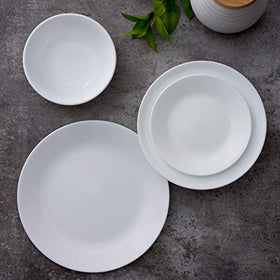 Corelle Vitrelle plates stacked neatly to save cabinet space