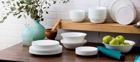 Corelle Vitrelle serving bowls with lids shown for sharing and leftovers