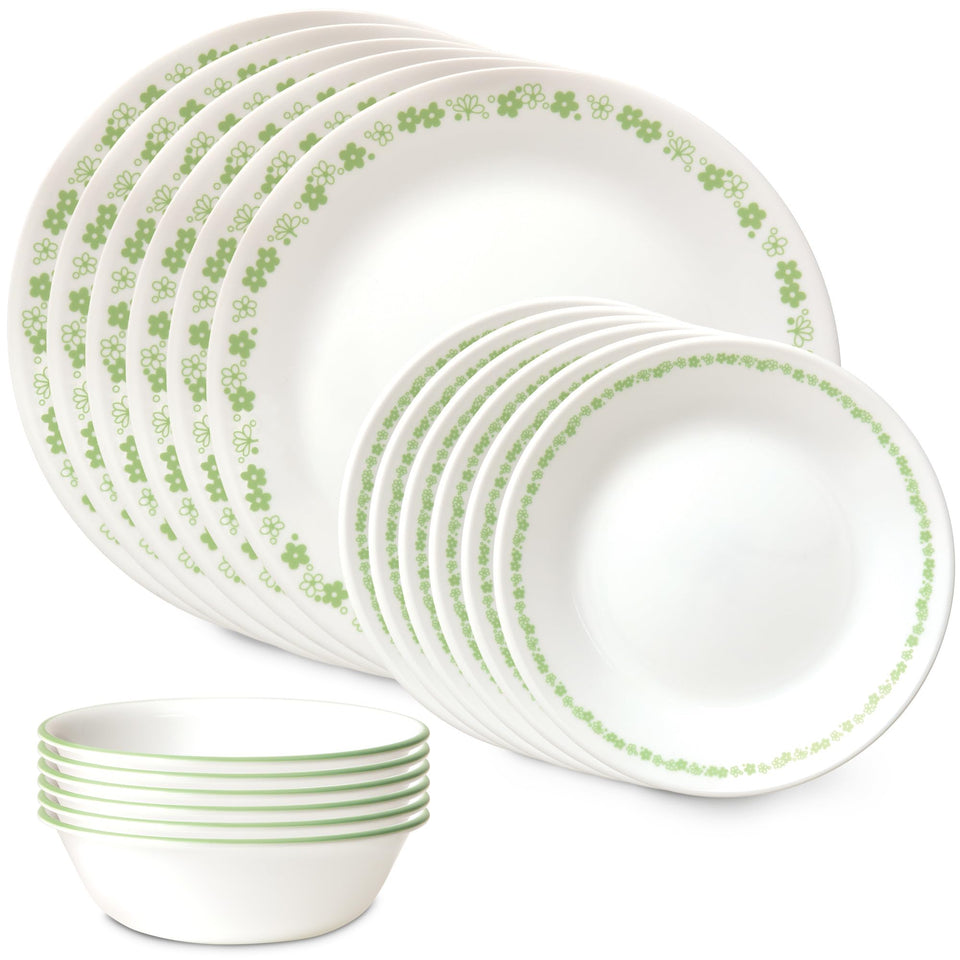 Corelle Vitrelle Spring Blossom Green dinner plates for daily meals with durability