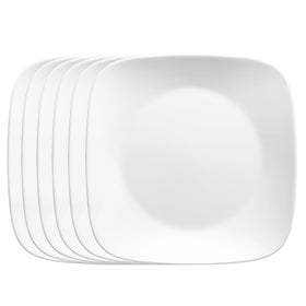 Corelle Vitrelle square 9-inch plate in white focusing on lightweight, stackable design