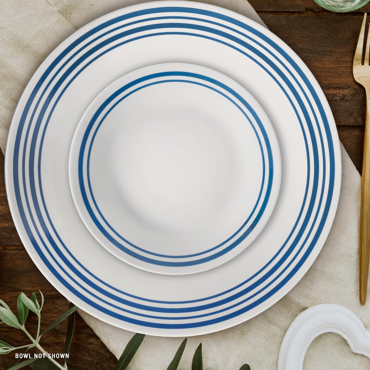 Corelle Vitrelle stackable dinnerware, saves cabinet space.