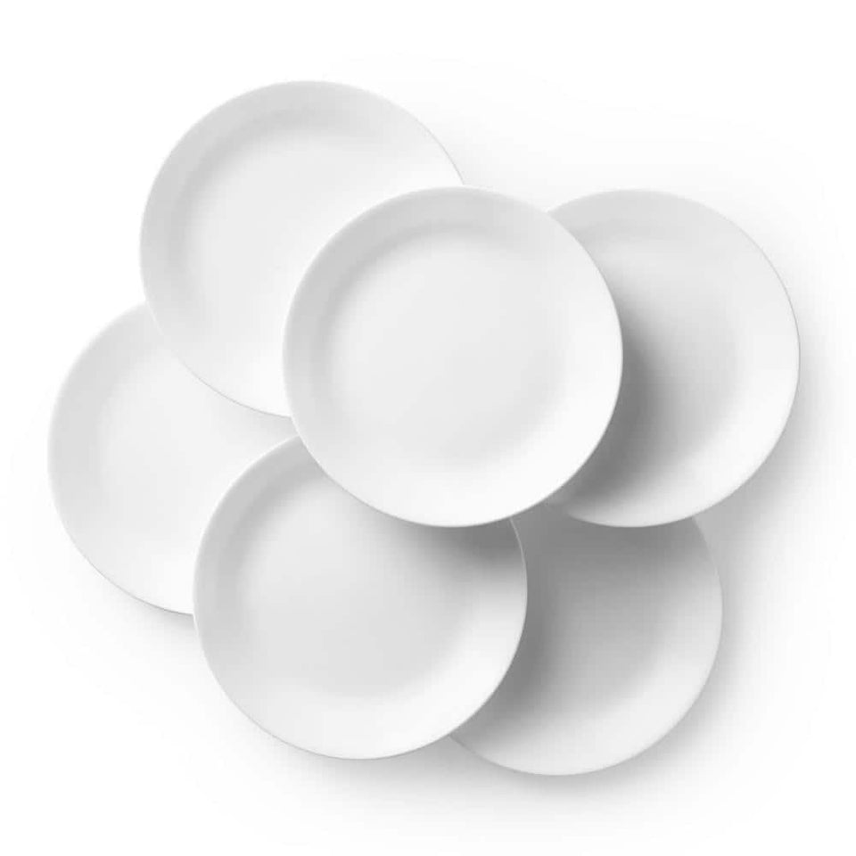 Corelle White Winter Frost dinner plate closeup with crisp glaze and durable finish
