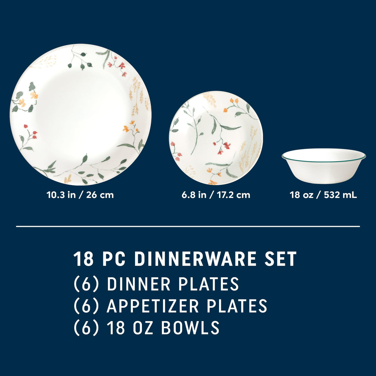 Corelle Wildflower dinner plates close-up with crisp edge lines