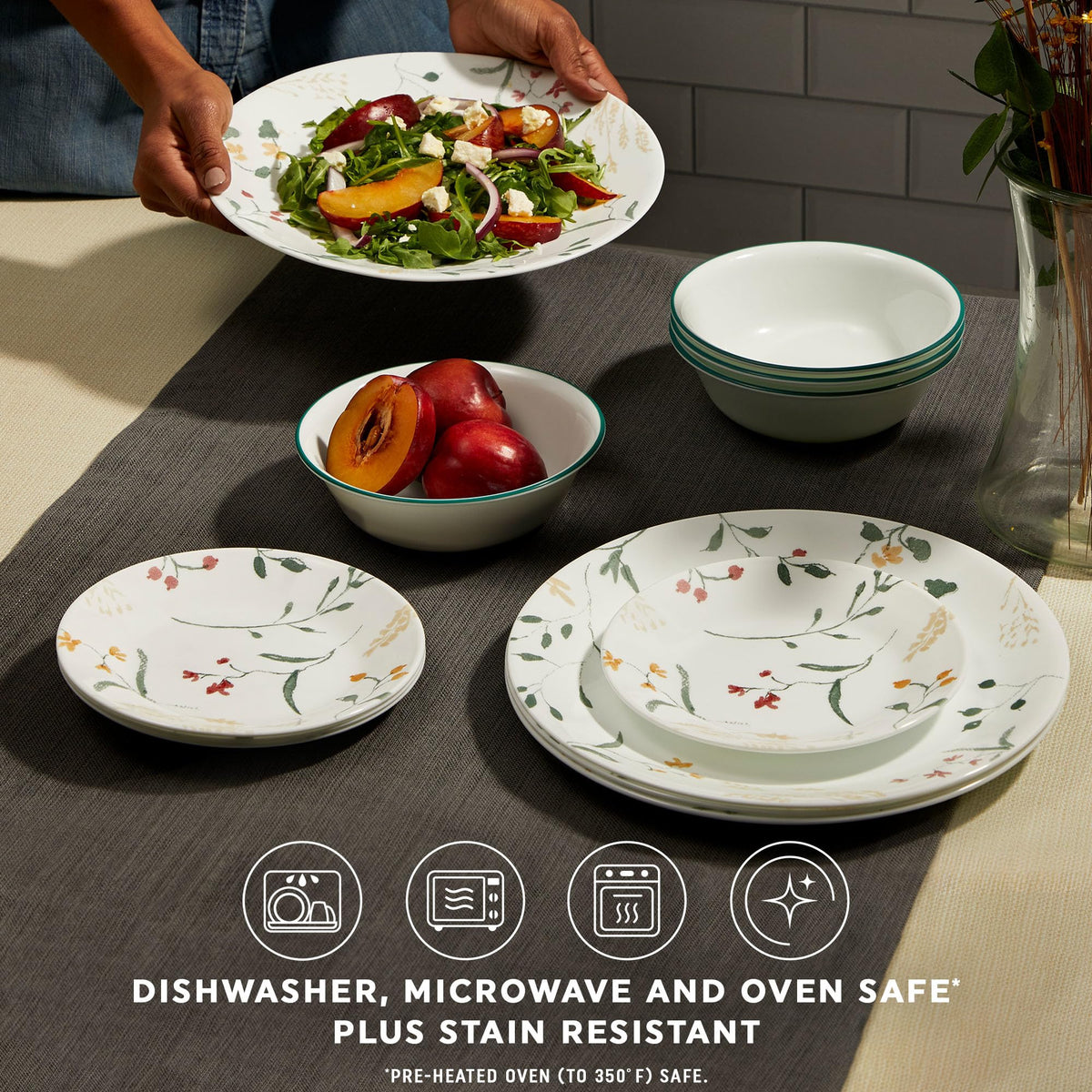 Corelle Wildflower soup bowls 18 oz, stackable and space-saving