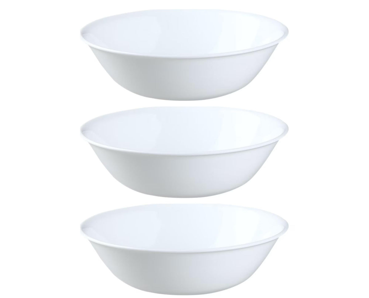 Corelle Winter Frost bowls front view with frosted pattern for stylish entertaining