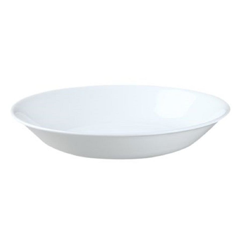 Corelle Winter Frost White 20oz pasta bowls, front view, ideal for everyday dinners.