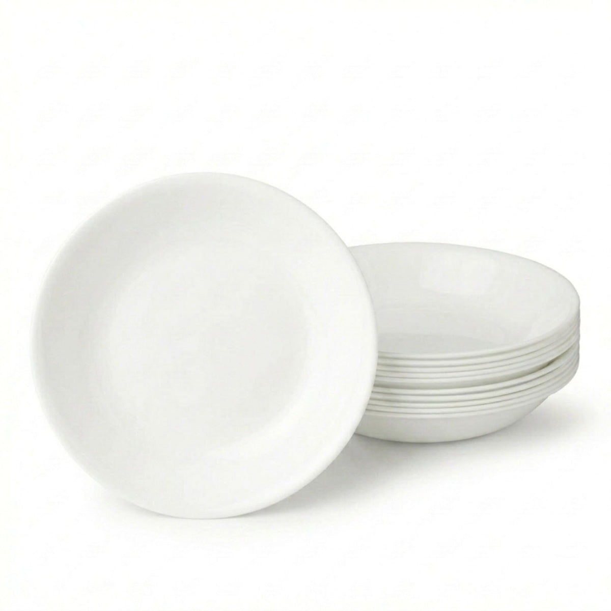 Corelle Winter Frost White bowls front view, timeless style for everyday meals.