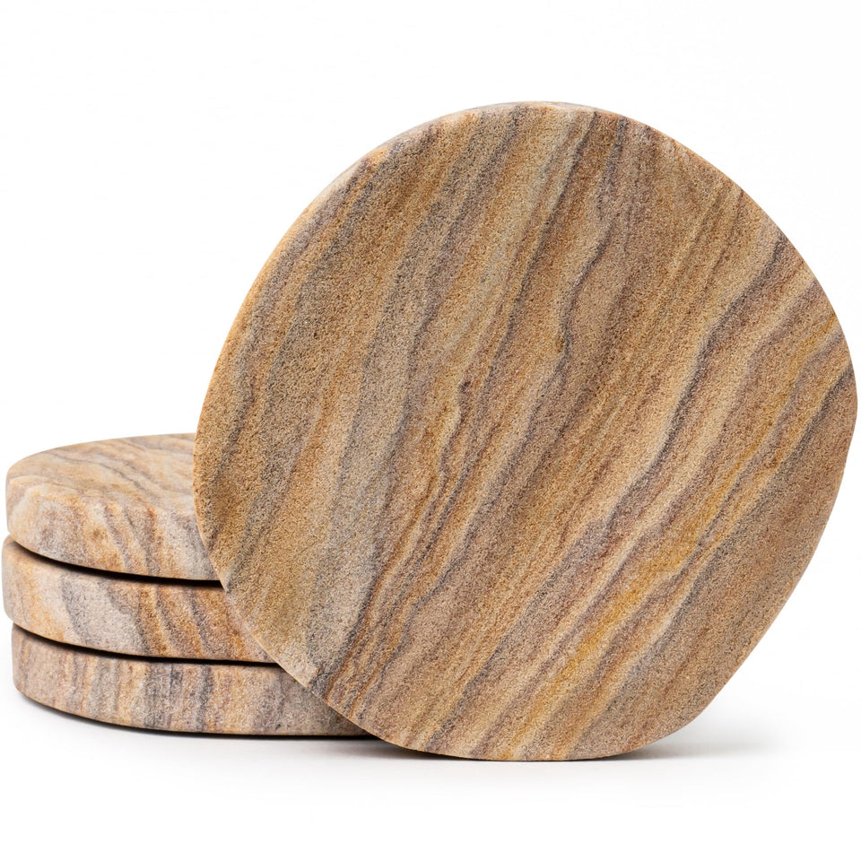 Cork & Mill absorbent coaster with beige sandstone and irregular edge for condensation control