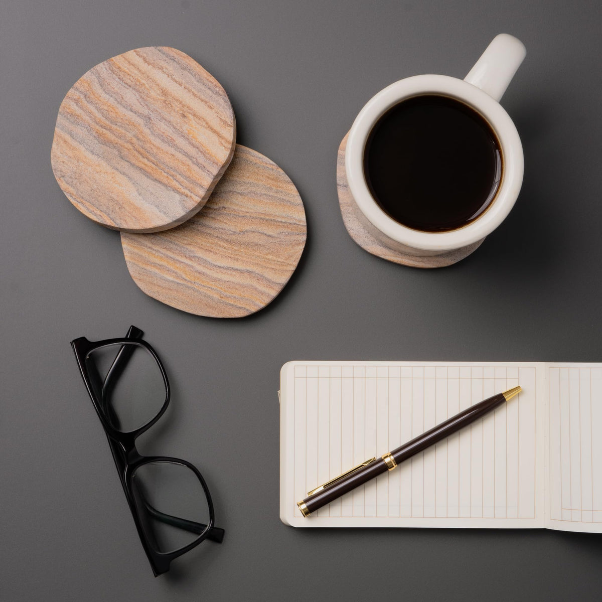 Cork & Mill heavy coasters resist sticking to drink bottoms