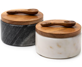 Cork & Mill marble bowls on countertop for easy, stylish seasoning.