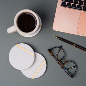 Cork & Mill set of 6 marble coasters ready for stylish use.