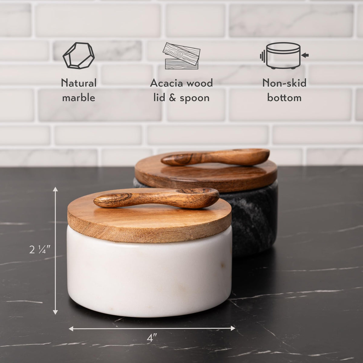 Cork & Mill solid marble bowls offer stable, non-skid seasoning.