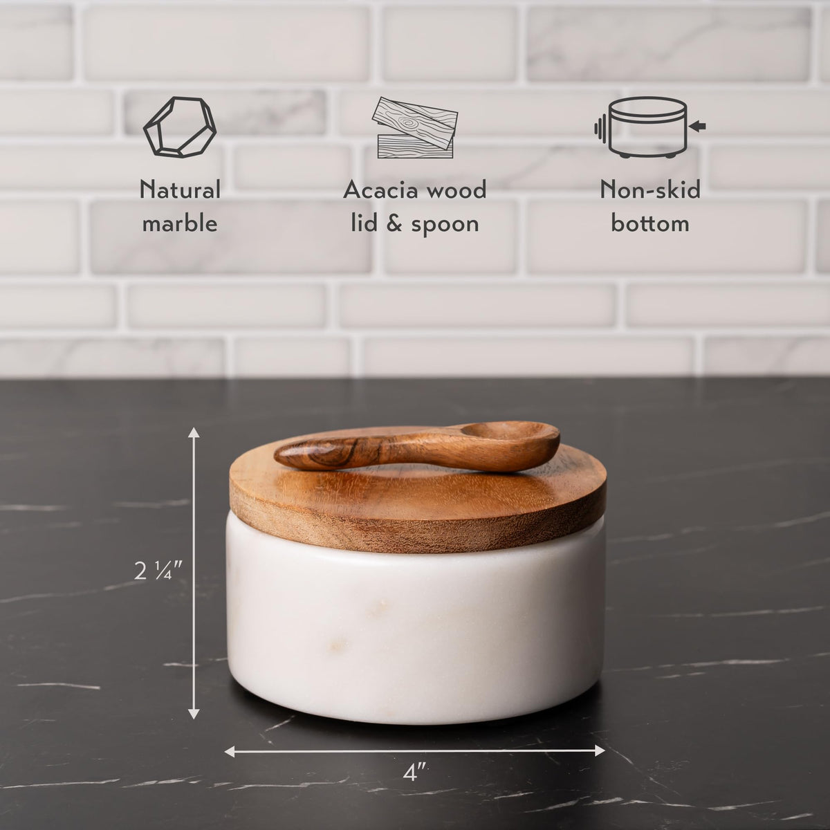 Cork & Mill solid marble design provides stable countertop support for daily seasoning.