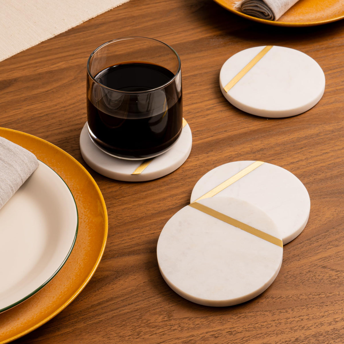 Cork & Mill white marble coaster veining detail highlights unique natural pattern.