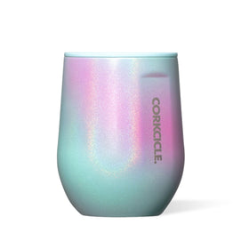 Corkcicle Rainbow Unicorn design tumbler keeps drinks cold for hours.